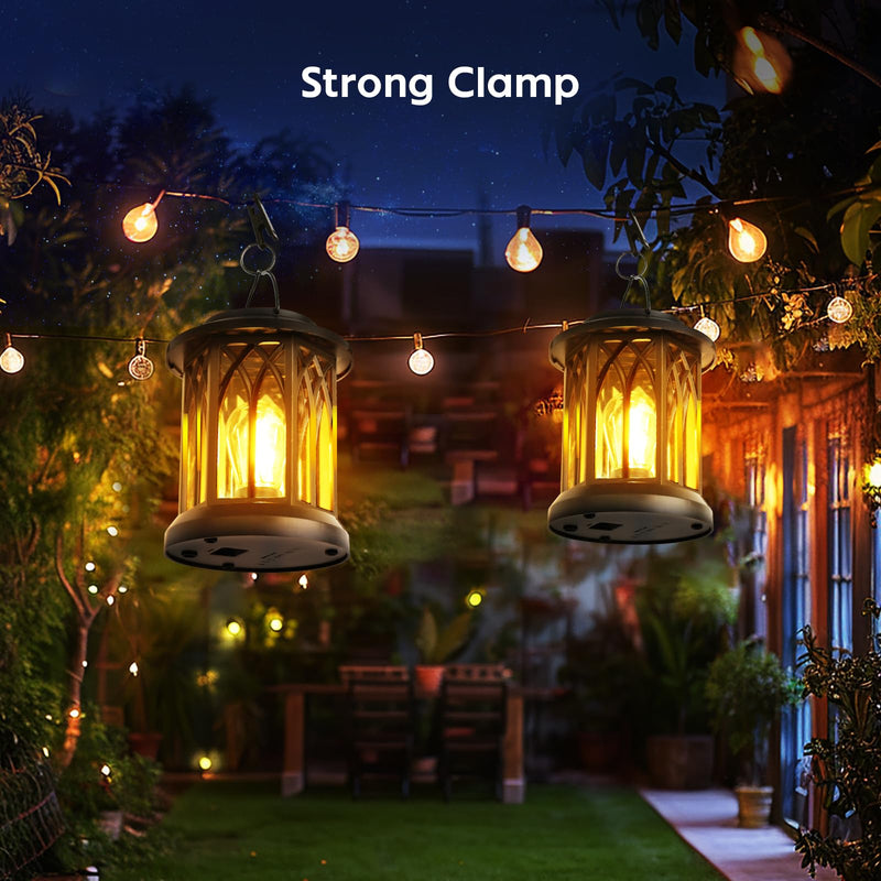 Hanging Solar Lanterns Outdoor Waterproof - 2 Pack Solar Lantern Decorative, Hanging Solar Lights for Outside, Outdoor Solar Powered Lantern with Handle & Clip for Patio Yard Decor