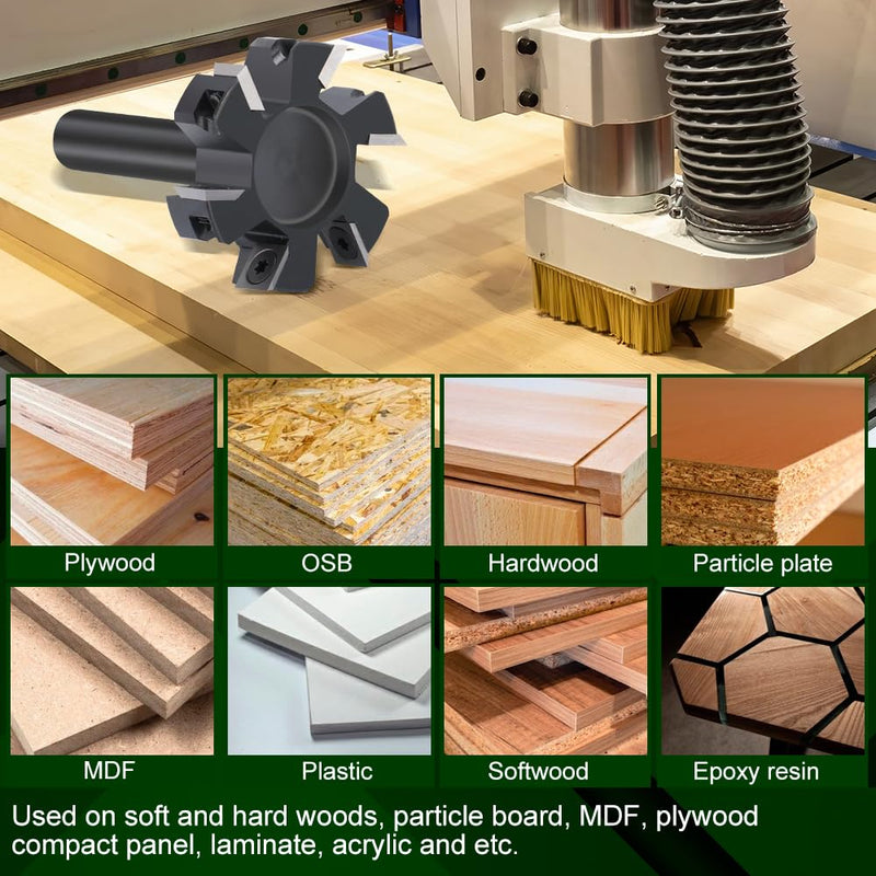 CNC Spoilboard Surfacing Router Bit 1/2'' Shank, Slab Flattening Router Bit with 2" Cutting Diameter, Planing Bit for Woodworking with 6 Carbide Inserts