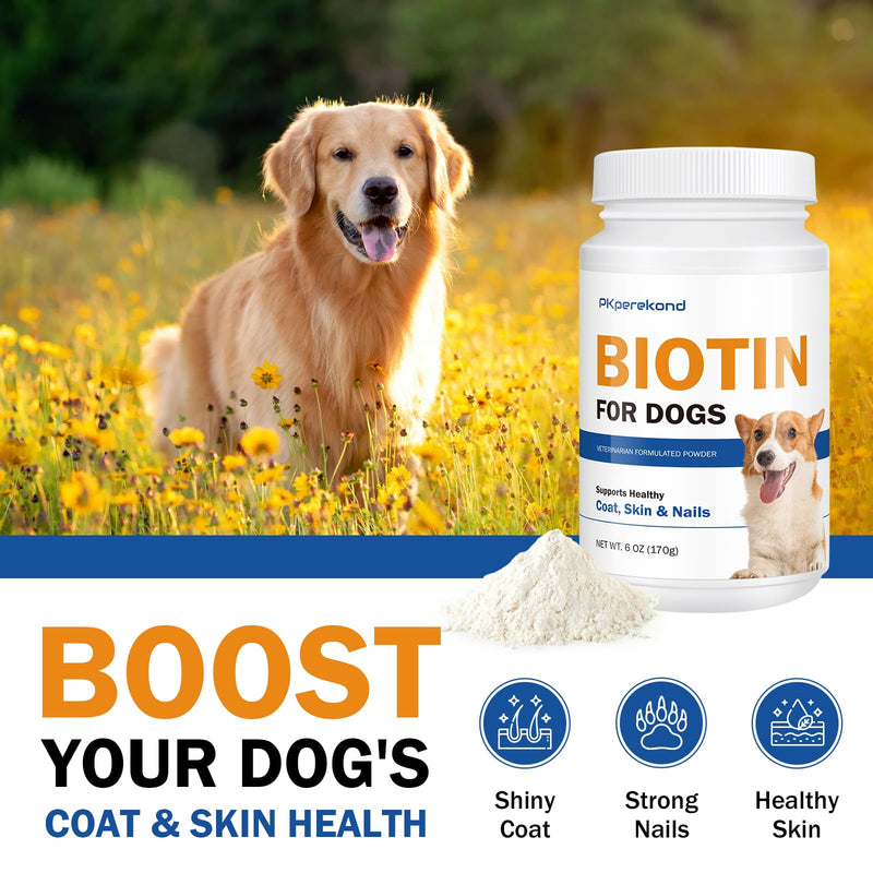 Biotin for Dogs, Supports Shiny Coat and Healthy Skin, Strengthens Dog Nails, Biotin Powder Supplement for Dog Shedding, Dry Skin Relief for Dogs, 6 oz - PawsPlanet Australia