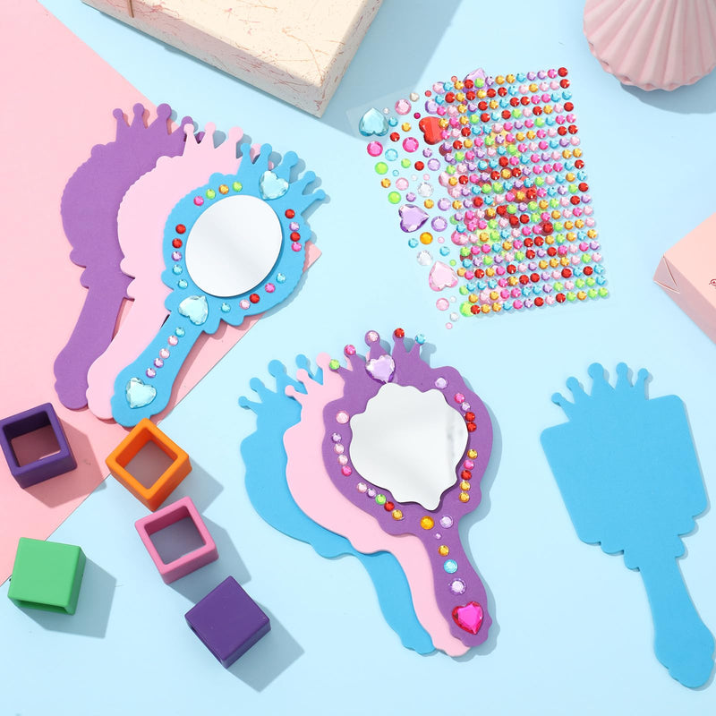 Liliful 36 Pack Princess Foam Mirror Kits Decorate Your Own Princess Mirrors Party Supplies Unbreakable Crafts for Party Favors Birthday DIY Decorations (Stylish,Pink,Purple,Blue) Stylish Pink, Blue, Purple