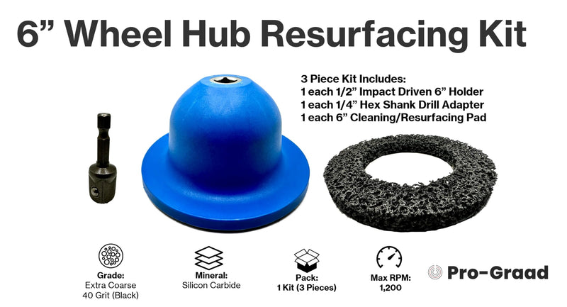 6” Professional Brake Hub Cleaning & Resurfacing Kit – 6” Silicon Carbide Disc with Drill Adapter – Wheel Hub, Rim & Rotor Rust Removal Tool for Cars, Vans, Trucks & Sprinters