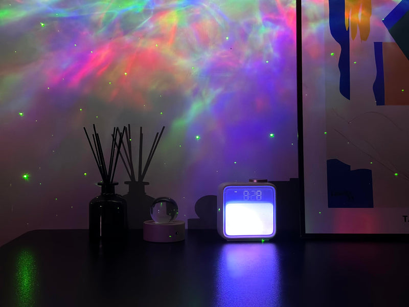 AIRIVO Alarm Clock Night Lights, Built-in Battery Alarm Clock for Bedrooms, 6 Scenes & White Noise Sync, Dual Alarms & Snooze, for Heavy Sleepers, Gifts for Kids Teens Beige