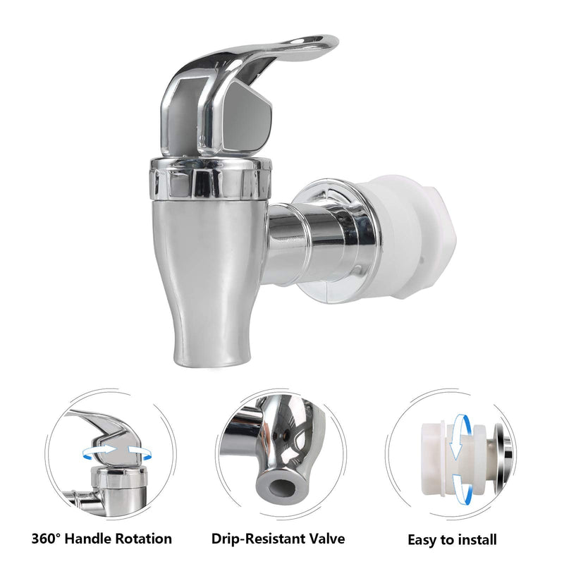 Silver Beverage Dispenser Replacement Spigot, Push Style Spigot for Beverage Dispenser Carafe, Water Dispenser Replacement Faucet (2 PACK) 2 Silver