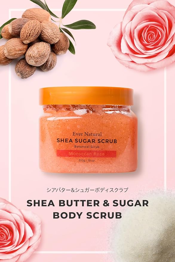 Ever Natural Shea Sugar Body Scrub, Body Smoother, Body Care, Massage, Butt, Elbow, Knee, Blackhead Care, Exfoliating Care, Natural Ingredients (Moroccan Rose) - NewNest Australia