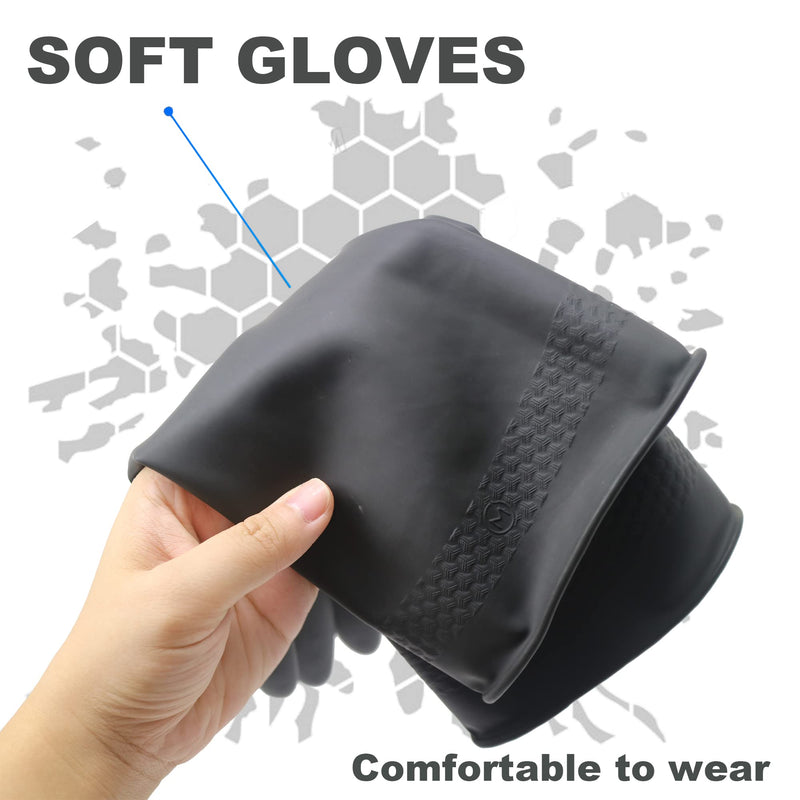 Chemical Resistant Latex Gloves,Cleaning Protective Safety Work Heavy Duty Rubber Gloves, S-M-L-XL Size, Black 1 Pair L/12.6''