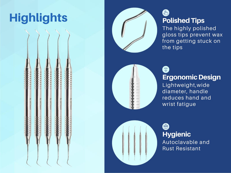 Dental Amalgam & Wax Carvers Hollenback Set of 5 Double Ended Restorative Filling Instruments Plugger sculpturing Tool Brand Artman instruments
