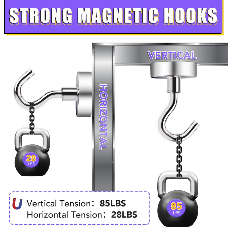 TRYMAG Strong Magnetic Hooks, 80Lbs+ Super Heavy Duty Magnetic Hooks for Cruise Cabins, 6 Pack Metal Magnetic Hooks for Hanging, Earth Magnets with Hooks for Refrigerator, Storage, Grill, and Kitchen