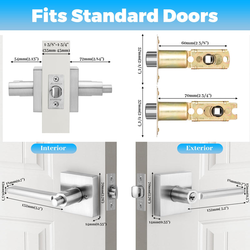 Entry One-Touch Push Button Locking Door Handle Lock with Keys,Non-Handed Opening,Entrance Reversible Left Right Lever for Interior/Exterior Front Door, ADA-Compliant Knob,for Office,Bedroom Santin Nickel Entry