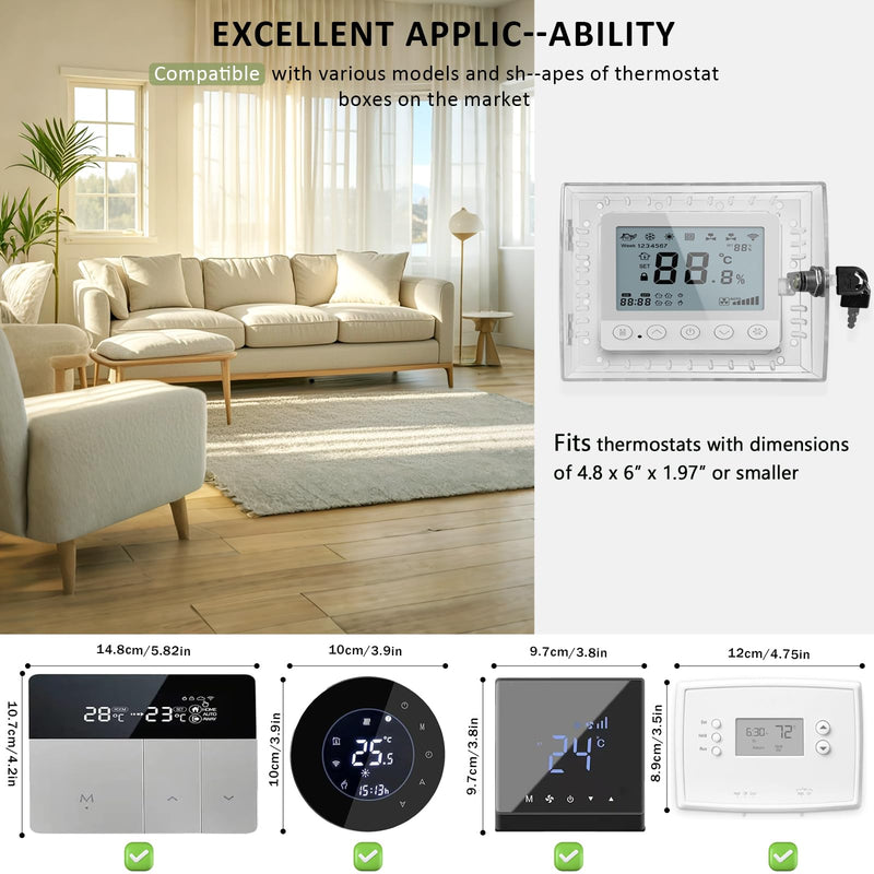 Baby proofing Thermostat Lock Box with Key,Clear Thermostat Cover with Lock for Thermostat on Wall, Thermostat Guard,Universal Thermostat Lock Box Fits Thermostats 4.8" H x 6" W or Smaller 1 PC Key Lock