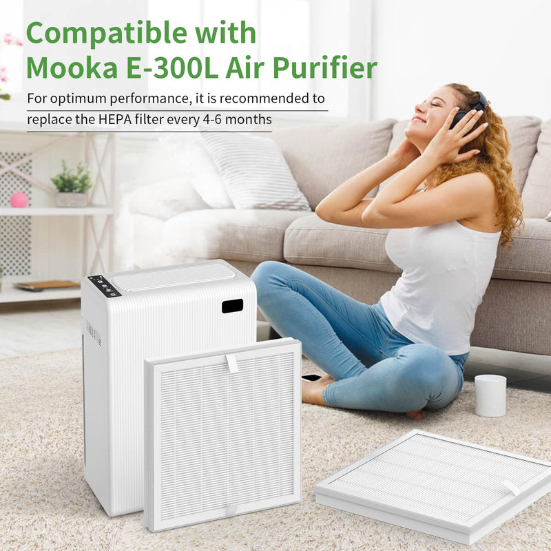 E-300L Replacement Filter Compatible with MOOKA E-300L Air Purifier, 3-in-1 Filtration System, 2 Pack
