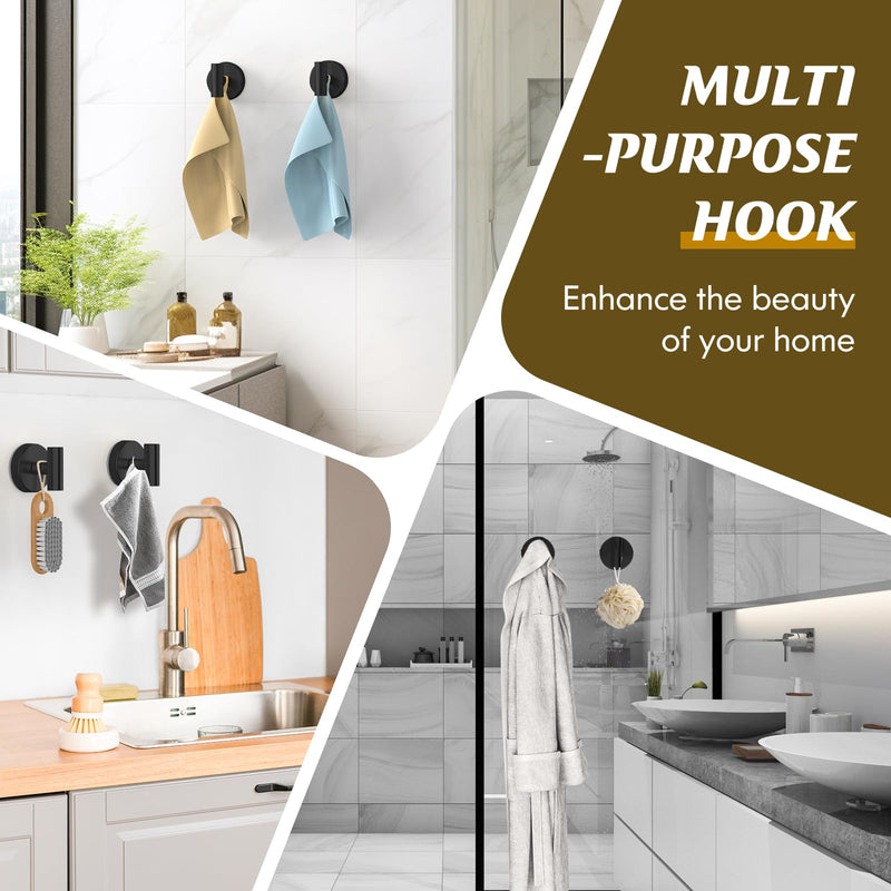 Suction Cup Hooks for Shower,Heavy Duty Shower Hooks for Inside Shower,No Drill Wall Mounted Towel Hooks for Bathrooms Wall,Kitchen,Glass,Mirror,Tile to Hang Towels,Robes,Coat-Black(2 Pack) Black-2pc
