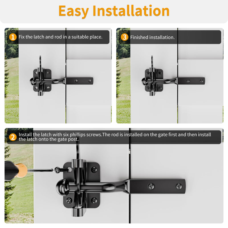 4 Pack, Heavy-Duty Self-Locking Gate Latch for Wood Fence Gate - Automatic Gravity Lever, 4.6in, Durable Steel Sincere, in Sleek,Automatic Gate Latch in Black 4 Pack