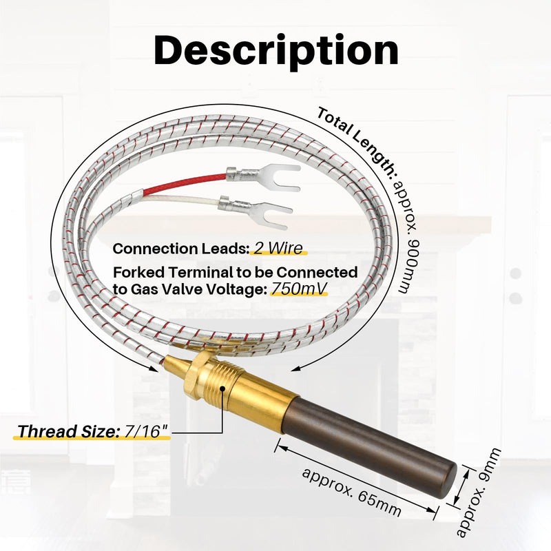 Gas Fryer Thermocouple, Thermopile Replacement Fryer Parts for Pitco 60125501, Gas Fryer Replacement Assembly for Elite Imperial Frymaster Dean