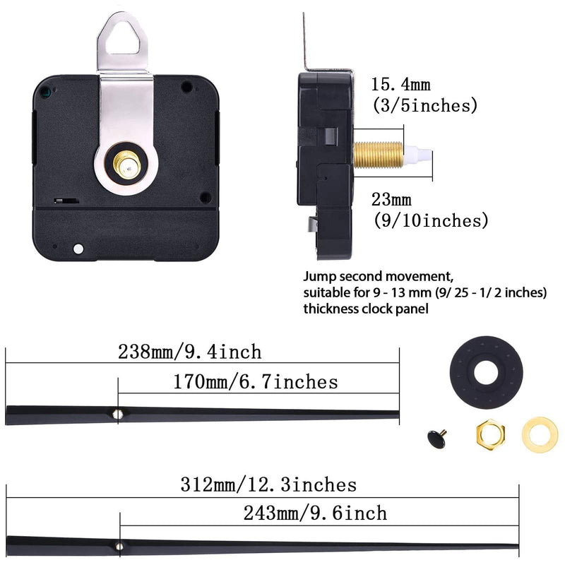 Mudder High Torque Clock Movement with 2 Hands to Fit Dials up to 58.6 cm/ 23.1 Inches in Diameter (Shaft Length 23 mm/ 9/10 Inches, Black)