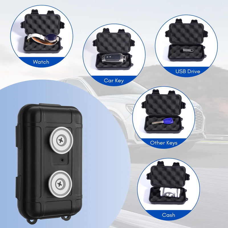 2PCS Magnetic Key Box for Under Car, Car Key Hider, Outdoor Travel Waterproof Dustproof Snowproof Hidden Car Key Box for Spare Keys, Black