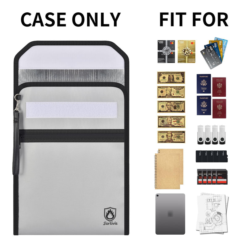 Expandable Fireproof Document Bag with Front Pocket, 6400°F Fire Proof & Waterproof Business File Organizer for Important Documents Safe, Vertical Storage Pouch for Home Office (Case Only) Grey