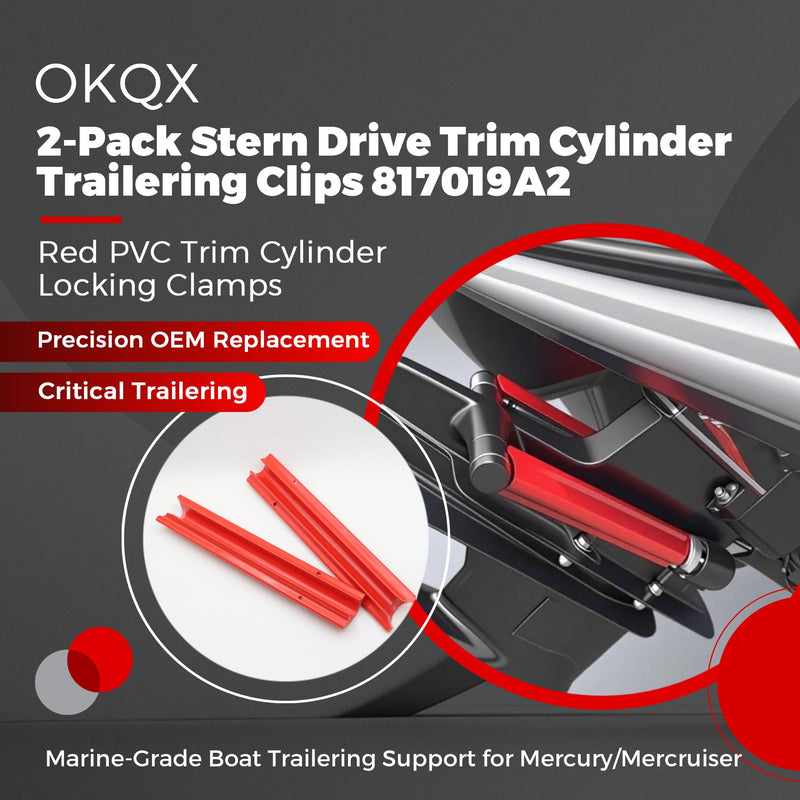 2-Pack Stern Drive Trim Cylinder Trailering Clips 817019A2 | Marine-Grade Boat Trailering Support for Mercury/Mercruiser | Red PVC Trim Cylinder Locking Clamps
