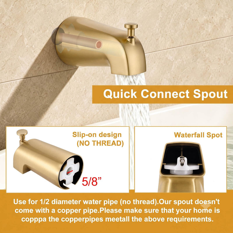 HUCKLE Gold Shower Faucet Set, Rain Shower Head, Bathtub Faucet, 8 Inch Brushed Gold