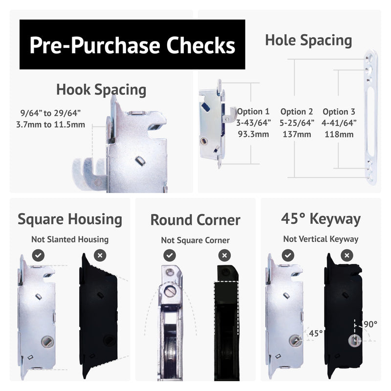 elox Stainless Steel Sliding Patio Door Lock with 45 Degree Keyway, Adjustable Bolt Projection, Suitable for Glass Door, Narrow Stile Aluminum and Wooden Door (22mm Backset) Longer Hook