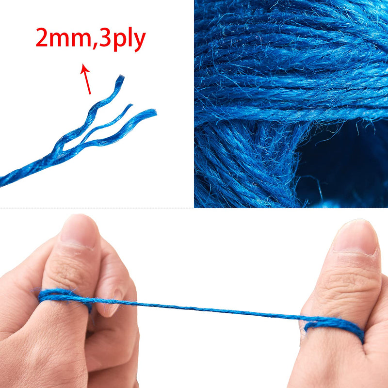 HSTECH 12 Rolls 2mm 3 ply Colorful Natural Jute String for Artworks, Handmade Crafts, Plant Hanger, Gift Wrapping String, DIY Crafts, Picture Display and Embellishments, Gardening 12 Colors