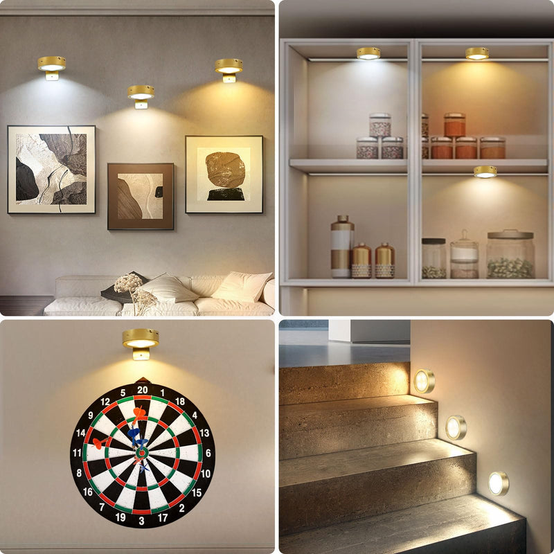 3Pcs Rechargeable Picture Lights,Battery Operated Wall Lights for Pictures with Remote Dimmable and Timer, 3 Lighting Modes Wireless Art Display Light for Picture Frame Paintings-Gold Gold 3Pcs