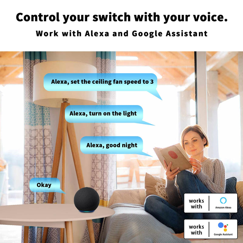 Universal Smart WiFi Ceiling Fan Remote Control Kit, Compatible with Alexa, Google Assistant and Smart Life App, No Hub Required DIMMER Small Size Kit WIFI(Dimmer)