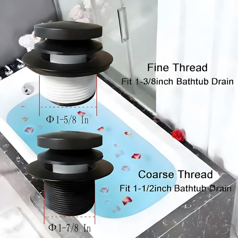 Universal Matte Black Tub Drain and Overflow Kit - Complete 2-Hole Tip-Toe Trim Set with Easy Installation & Fine/Coarse Threads