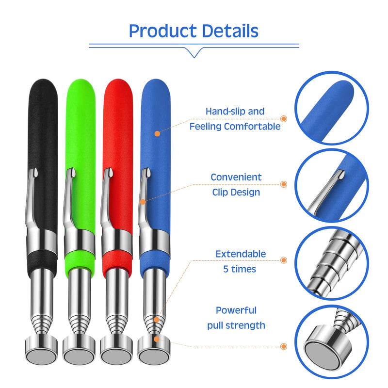 Geiserailie 4 Pcs Telescoping Magnet Pickup Tool Extendable Magnetic Sticks Pick up Grab Tool for Men Practical Gifts for Men, Dad, Boyfriend, Valentine's Day, Father's Day, Birthday Gifts(5 lb) 5 lb