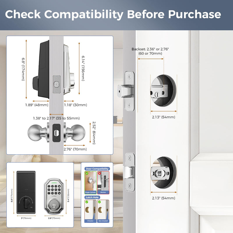 Keyless Entry Door Lock Deadbolt with Handle Set: 100 Code Front, Keypad with Handle, Electronic Keypad Deadbolt with 2 Knob, One Touch Lock, Auto Lock Easy to Install