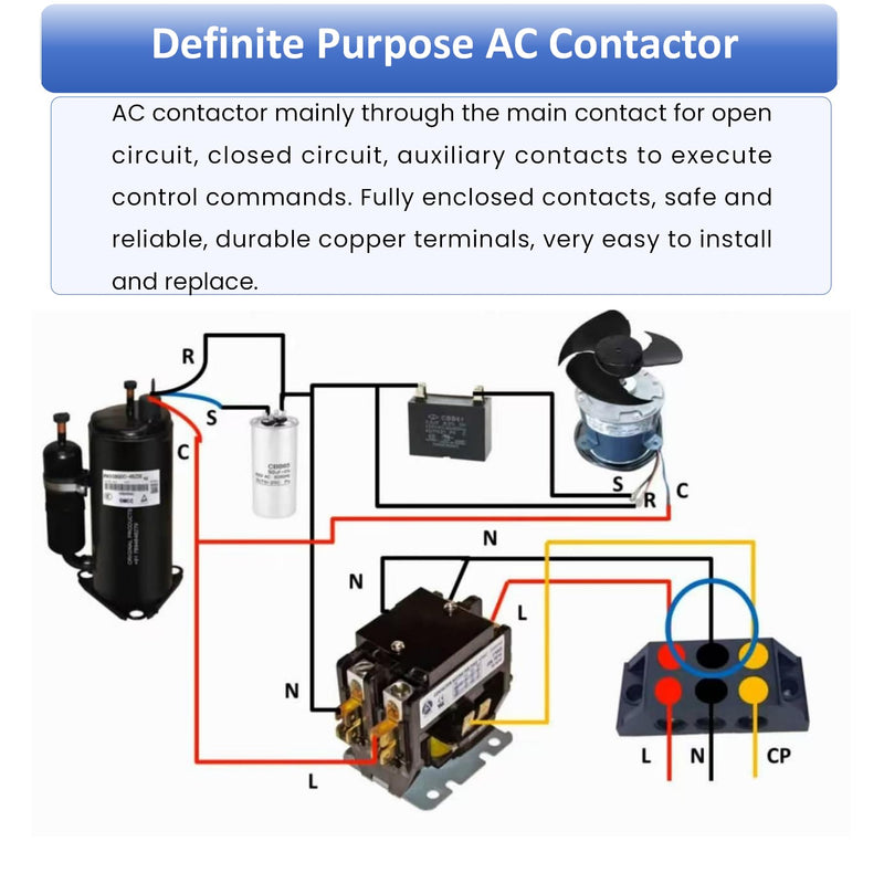 Long Term Heavy Duty 1 Poles 40 Amp 24V AC Compressor Contactor Air Conditioner Condenser AC Definite Purpose Contactor… 1P-40A-24V
