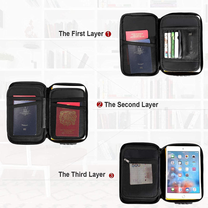 ENGPOW Small Fireproof Bag with Lock,Fireproof Soft Money Organizer Case (9x 5.3 x 3.7 inches),3-Layer Cash Safe Coin Organizer Bag Set Storage for Valuables-Currency,Keys,Card,Passport(2 Pack) Black and Silver