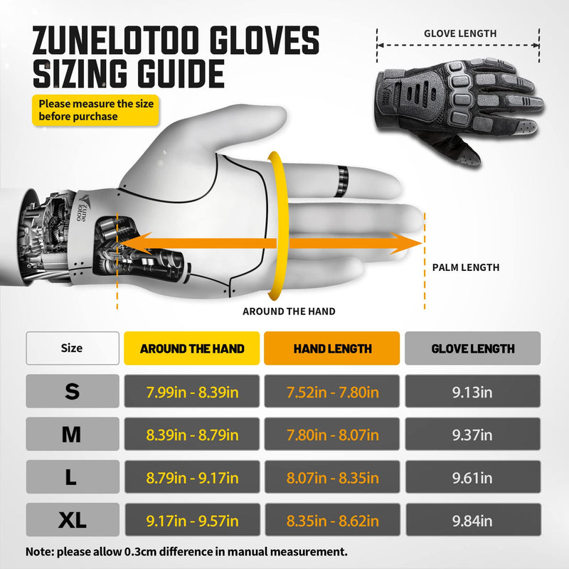 ZUNE LOTOO Touchscreen Tactical Gloves Men with TPR Finger Impact Protection & Palm Padded for Motorcycle Airsoft Paintball Range Work Black Full Finger Small