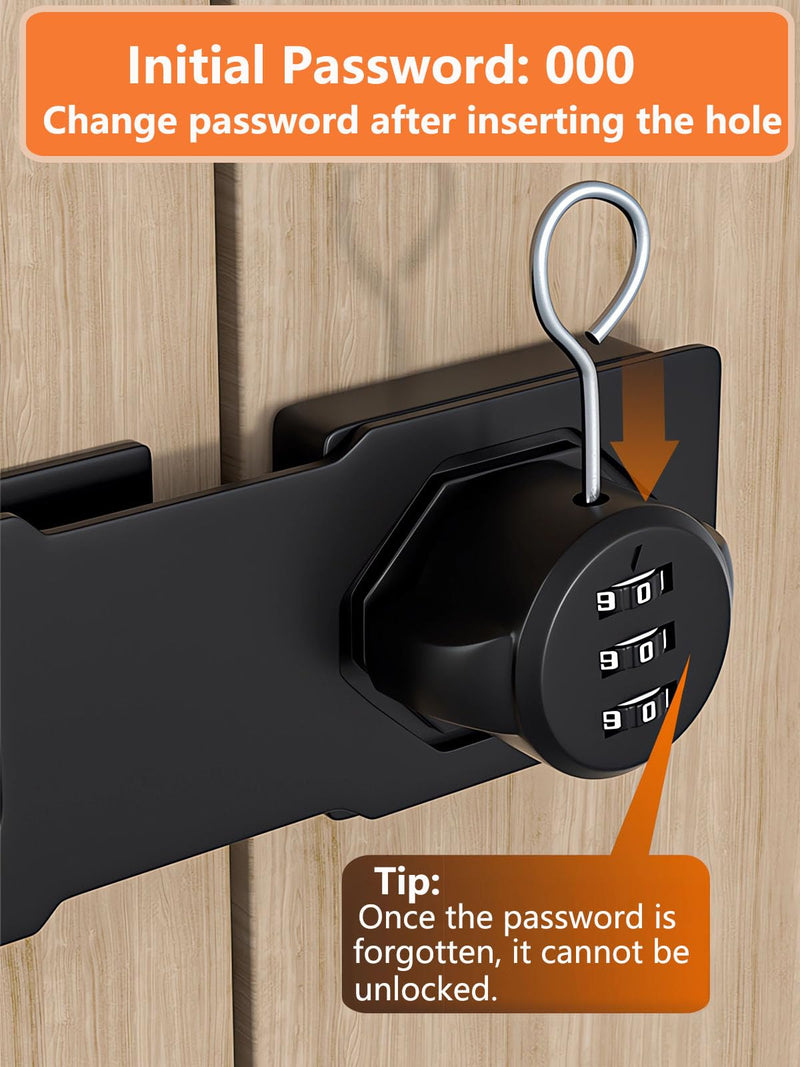 Closet Locks for Double Doors - Keyless Cabinet Lock with Code - 3-Digit Combination Password Pantry Locks Latch Sliding Closet Door Lock for Shed Folding Double Cupboard Door Black 2 Pack