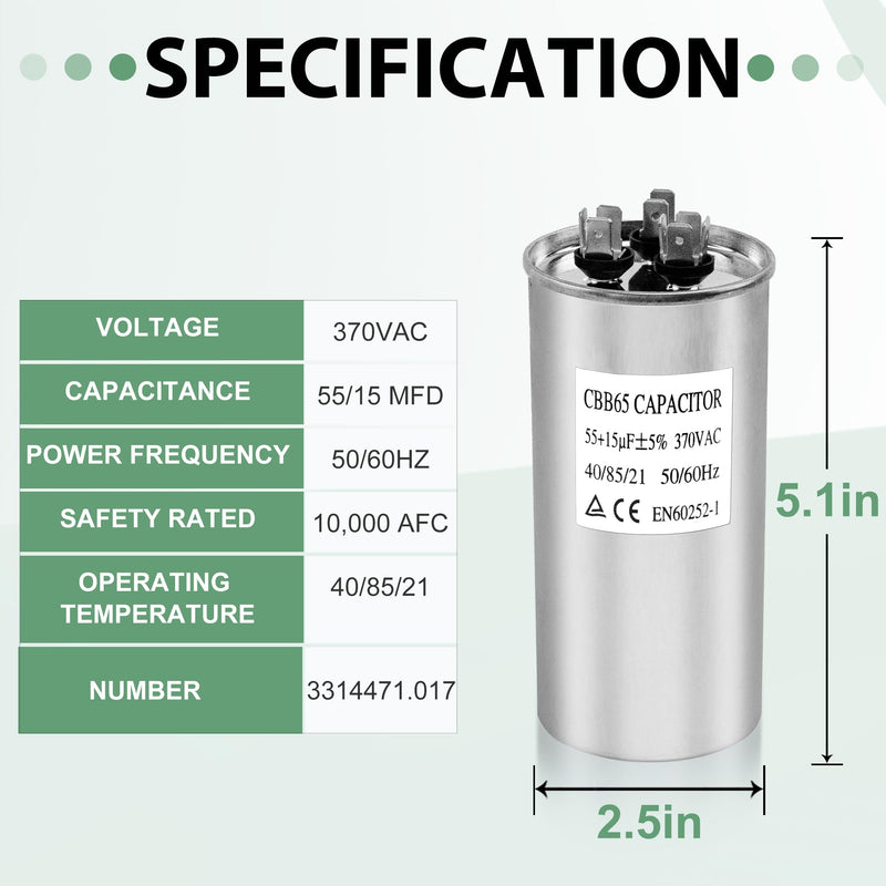 Upgrade 3314471.017 RV Air Conditioner Motor Capacitor 55/15 MFD