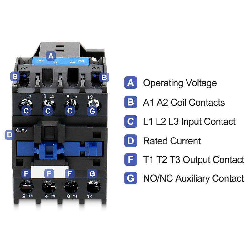 Baomain 3-Pole AC Contactor CJX2-1210 – 24VAC Coil, 3NO+1NO Auxiliary, 660V 3-Phase, DIN Rail Mount,for Motor Starters, Pumps, and Industrial Control Panels 1 AC 24V