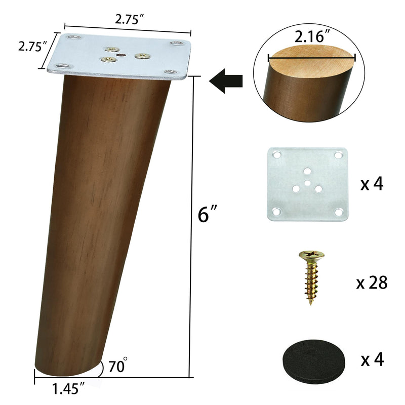 AORYVIC Wood Furniture Legs 6 inch Angled Couch Legs Slanted Sofa Replacement Legs for Dresser, Cabinet, Futon, Bench