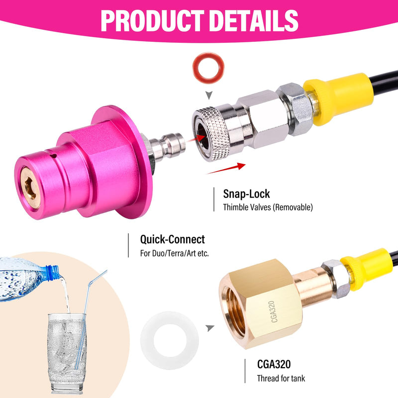 CO2 Quick Adapter with 60in High-pressure Hose, CO2 Quick-Connect Compatible with Duo/Terra/Art/E-Duo/E-Terra/Crystal 3.0/GAIA Soda Maker, CGA320 Valve for Large CO2 Tank
