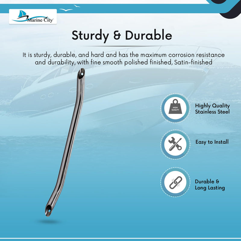 MARINE CITY Round Tube Boat Handle Grab Bar Mount Handrail, 304 Grade Stainless Steel for Yachts, RVs, and Boats 18 Inches