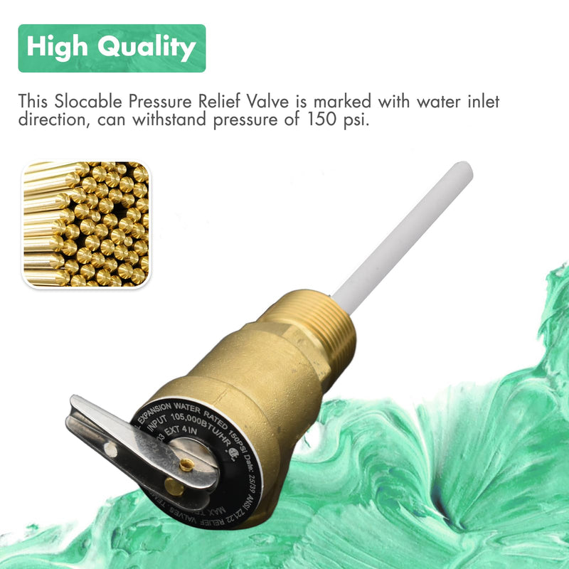 VAV Temperature Pressure Relief Valve, 3/4" NPT Female Thread, 150 PSI, 4" Temperature Probe, Lead-Free Copper, CSA LISTED Valve with Pipe thread