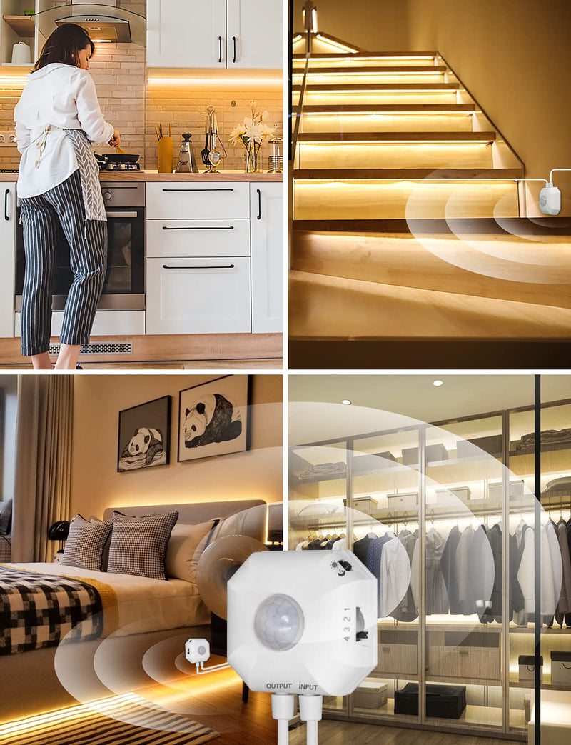 MATICOD Motion Sensor Lights Indoor Under Bed Lights, 3500K Motion Sensor Led Strip Lights for Bedroom, Warm White Under Cabinet Lights for Kitchen, Closet, Stair Night Light, 16.4ft NO APP