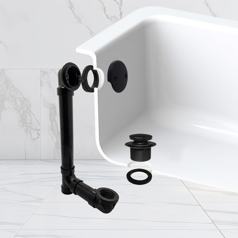 Westbrass A4931-62 1-1/2" x 12" Bath Waste & Overflow Assembly with Tip-Toe Drain Plug and 2-Hole Faceplate - Sch. 40 ABS Pipe, Matte Black