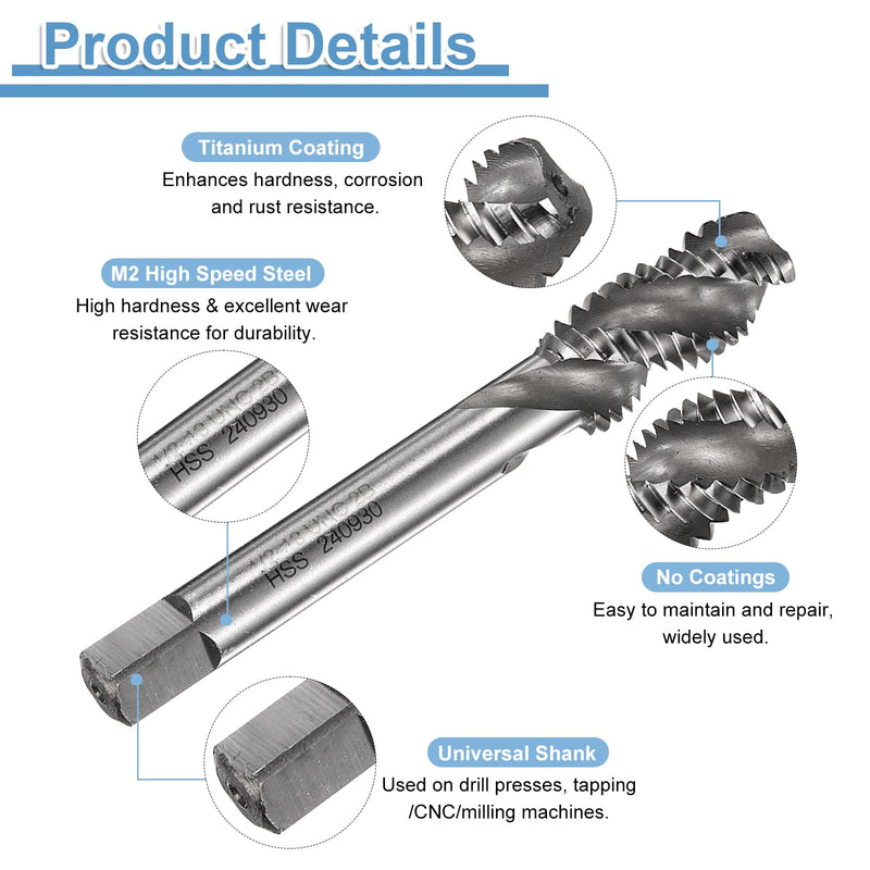 uxcell 3pcs Spiral Flute Thread Taps 1/2-13 UNC 2B Machine Threading Tap Bit, Uncoated Screw Tapping Repair Tool, M2 High-Speed Steel (HSS)
