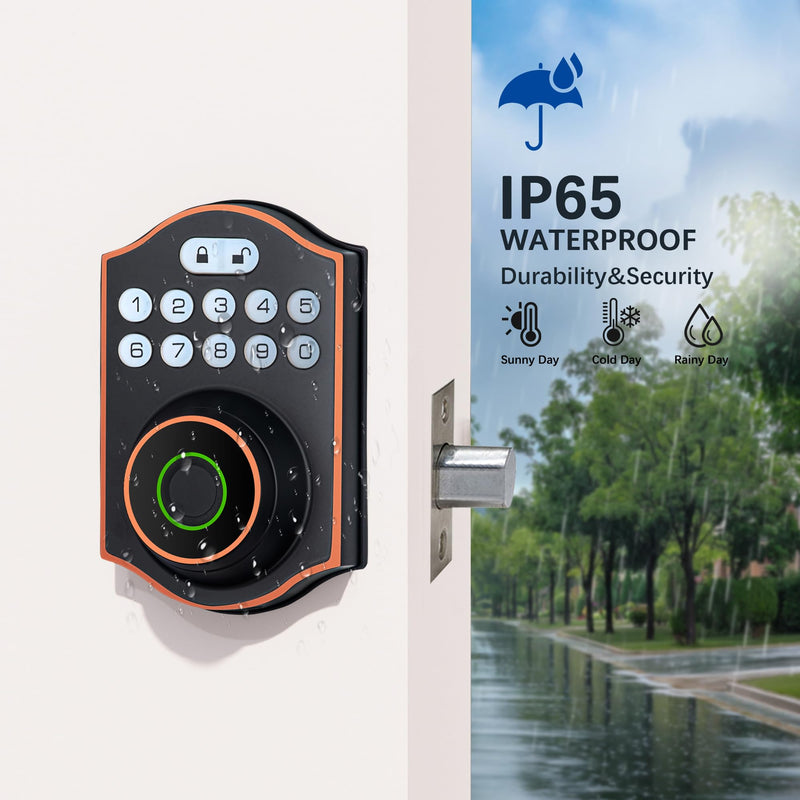 Smart Fingerprint Door Lock, Keyless Entry Deadbolt with Electronic Keypad, Bluetooth App Control, One Time Code, IP65 Weatherproof, for Front Door/Home/Office (Oil Rubbed Bronze) Oil Rubbed Bronze