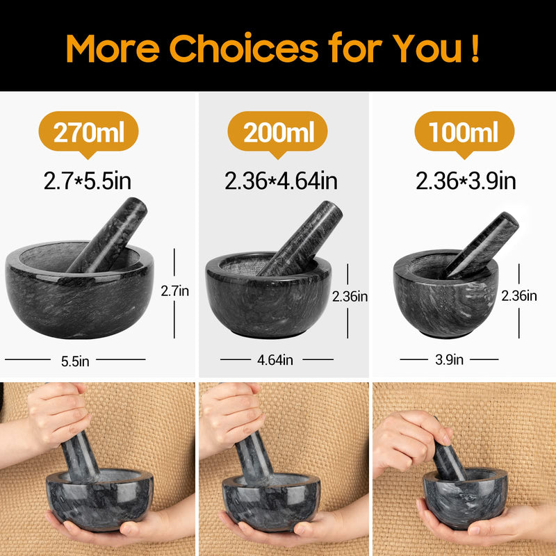 Tera Mortar and Pestle Set Natural Marble Grinder Spice Herb Grinder Pill Crusher Black 3.9in CY0271
