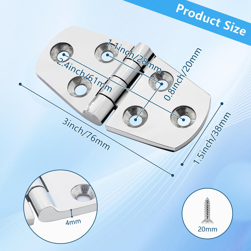 316 Stainless Steel Boat Hatch Hinges,3 inch x 1-1/2 inch (76 x 38mm) Polished Marine Hinge,Marine Heavy Duty Stainless Steel Hinges with Screws,for Boats,Yachts,Doors,Deck,Windows,Cabinets (4 Pack) 3 inch x 1-1/2 inch-4Pack