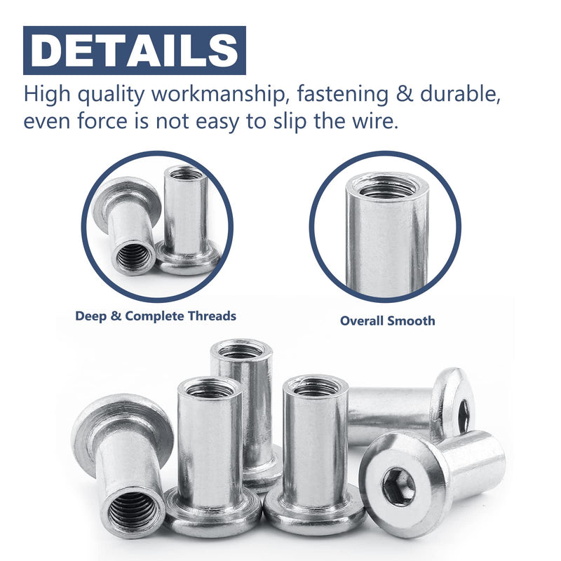 Litoexpe M6 x 15mm Rivet Hex Socket Head Insert Nuts Screw Post Nickel Plated Iron Insert Nut Mounting for Furniture Beds Tone 15Pcs