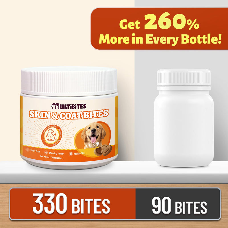 7.76 oz Skin & Coat Bites for Dogs - with Omega 3 from Salmon Oil for Dogs, Flaxseed, Vitamin E & Biotin - Skin and Coat Supplement for Itching Skin Relief - Dog Vitamins and Supplements
