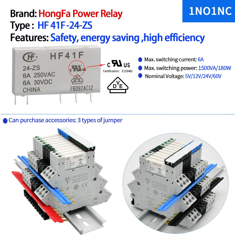 3 Pcs Miniature 5 Volt DC Relay HF41F/5-ZS 5 Pin 1NO 1NC 6A SPDT with LED Indicator, Socket Base and DIN Rail Module 5V DC 3