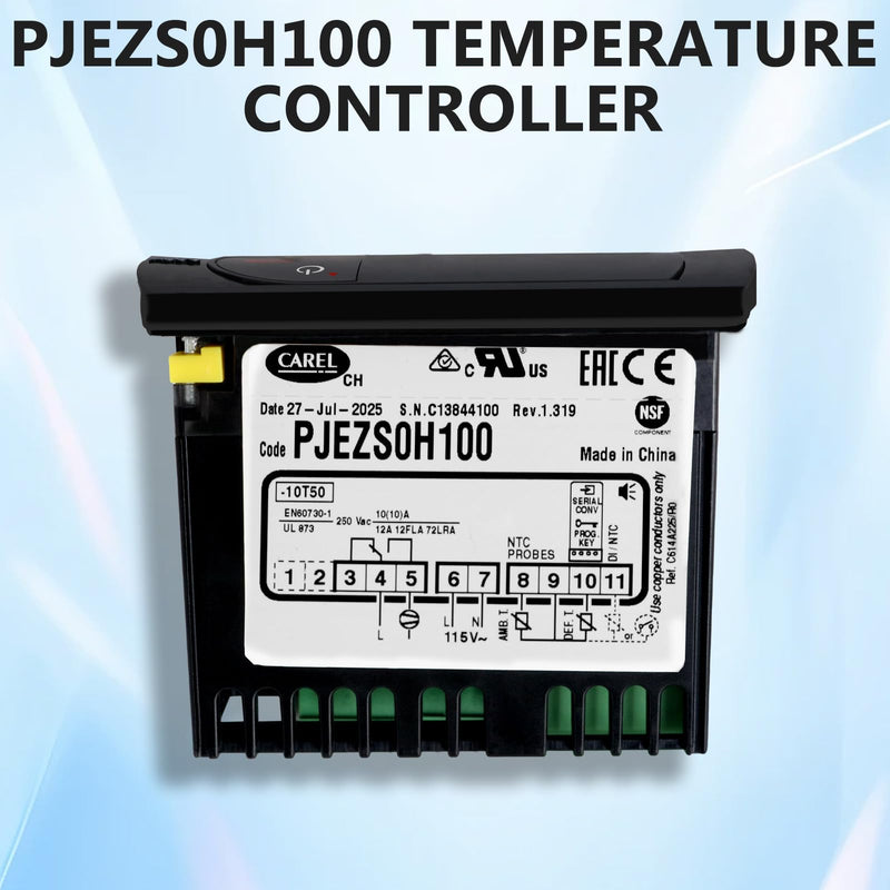 PJEZS0H100 Temperature Controller Compatible with Carel and All Refrigerator Types, 115V Digital Thermostat with Temperature Sensor Probe, Mounting Hardware and Instructions PJEZS0H100