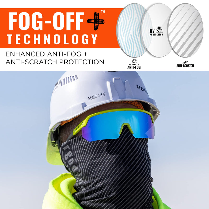 Ergodyne Skullerz AEGIR Anti Scratch Safety Sunglasses, Anti-Fog, ANSI z87.1 Lime Frame, Blue Mirror Lens